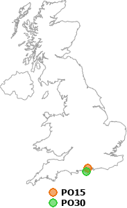 map showing distance between PO15 and PO30
