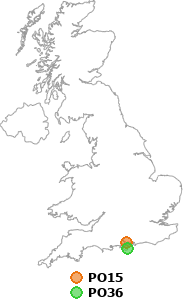 map showing distance between PO15 and PO36
