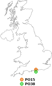 map showing distance between PO15 and PO38