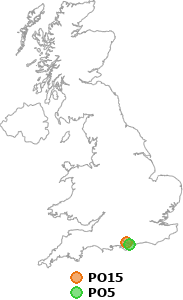 map showing distance between PO15 and PO5