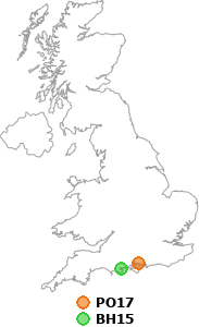 map showing distance between PO17 and BH15