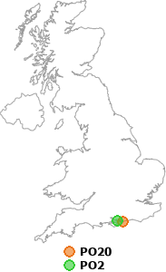 map showing distance between PO20 and PO2