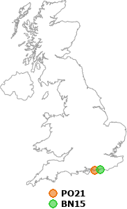 map showing distance between PO21 and BN15