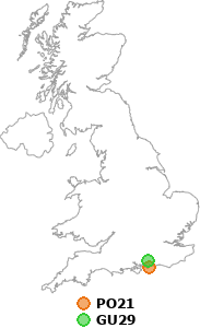 map showing distance between PO21 and GU29