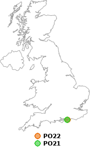 map showing distance between PO22 and PO21
