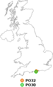 map showing distance between PO32 and PO30