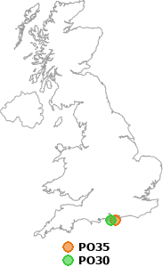 map showing distance between PO35 and PO30