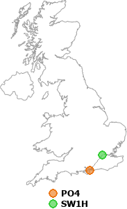 map showing distance between PO4 and SW1H