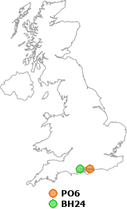 map showing distance between PO6 and BH24