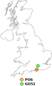 map showing distance between PO6 and GU51