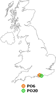 map showing distance between PO6 and PO20