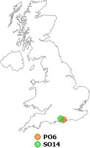 map showing distance between PO6 and SO14