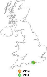 map showing distance between PO9 and PO1