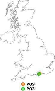 map showing distance between PO9 and PO3