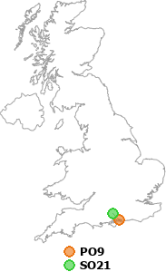 map showing distance between PO9 and SO21