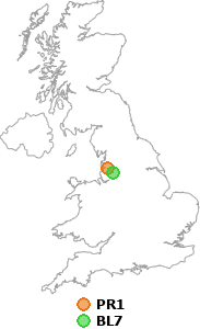 map showing distance between PR1 and BL7