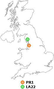 map showing distance between PR1 and LA22