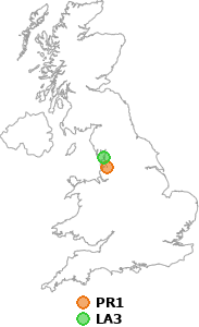 map showing distance between PR1 and LA3