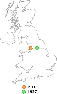 map showing distance between PR1 and LS27