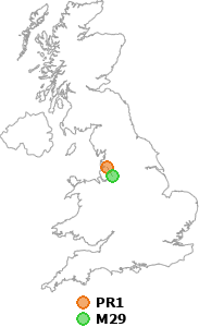 map showing distance between PR1 and M29