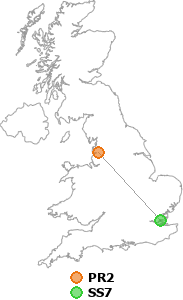 map showing distance between PR2 and SS7