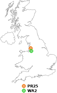 map showing distance between PR25 and WA2