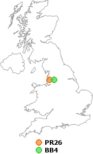 map showing distance between PR26 and BB4