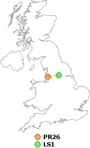 map showing distance between PR26 and LS1