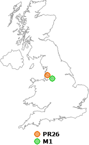 map showing distance between PR26 and M1