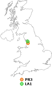 map showing distance between PR3 and LA1