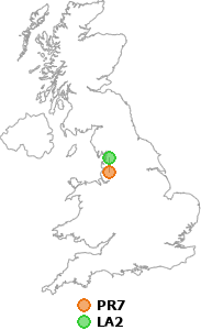map showing distance between PR7 and LA2