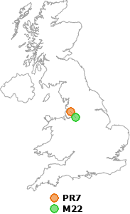 map showing distance between PR7 and M22