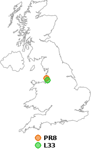 map showing distance between PR8 and L33