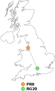 map showing distance between PR8 and RG20