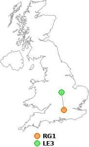 map showing distance between RG1 and LE3