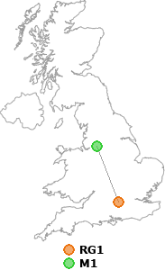 map showing distance between RG1 and M1