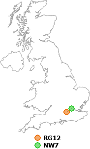 map showing distance between RG12 and NW7