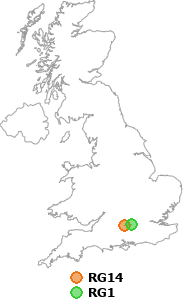 map showing distance between RG14 and RG1