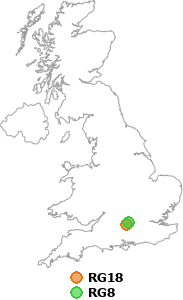 map showing distance between RG18 and RG8