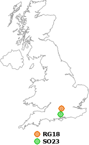 map showing distance between RG18 and SO23