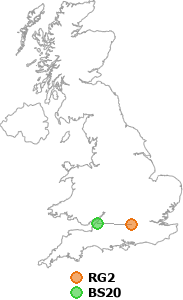 map showing distance between RG2 and BS20