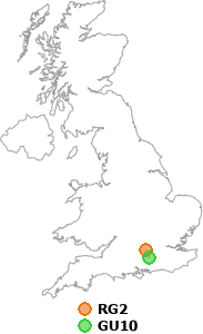 map showing distance between RG2 and GU10