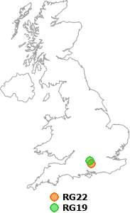 map showing distance between RG22 and RG19
