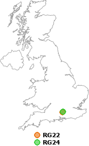 map showing distance between RG22 and RG24