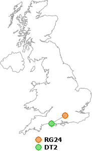 map showing distance between RG24 and DT2