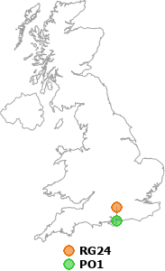 map showing distance between RG24 and PO1