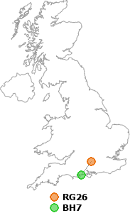 map showing distance between RG26 and BH7