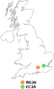 map showing distance between RG26 and EC2A
