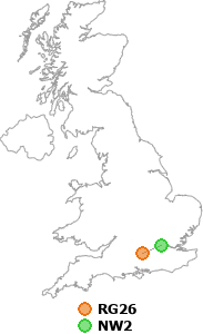 map showing distance between RG26 and NW2