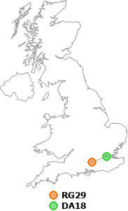 map showing distance between RG29 and DA18